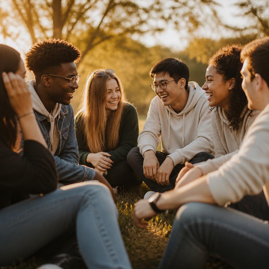 Jovens conversando em momento de comunhão ao ar livre